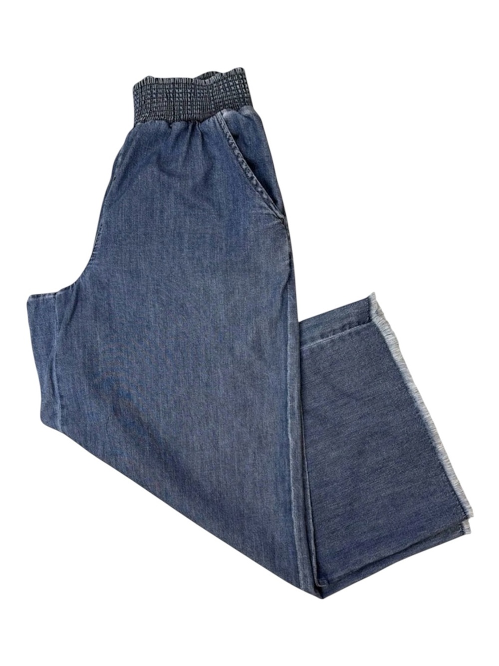 American Eagle Wide Leg Denim Pants Ruched Waist Chambray Medium - Picture 4 of 6
